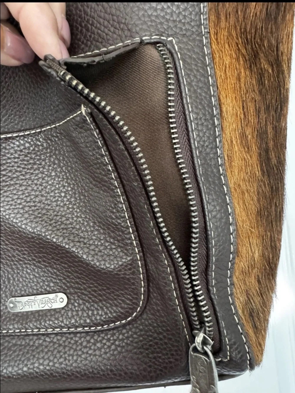 Trinity Ranch Concealed Carry Hair On Cowhide Brown Shoulder Bag Purse Studs